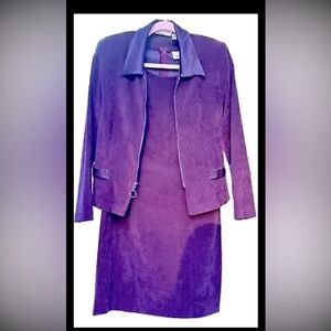 VTG Worthington Made in USA Plum Velour Dress w/Collared Zip up Jacket 10 Petite